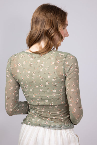 Ditsy Floral Sheer Layering Top for Women in Olive