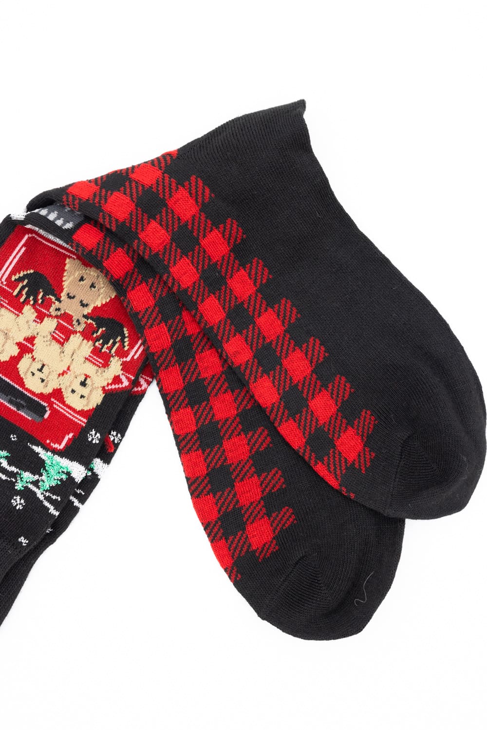 Dogs in a Truck Holiday Crew Socks for Men in Black