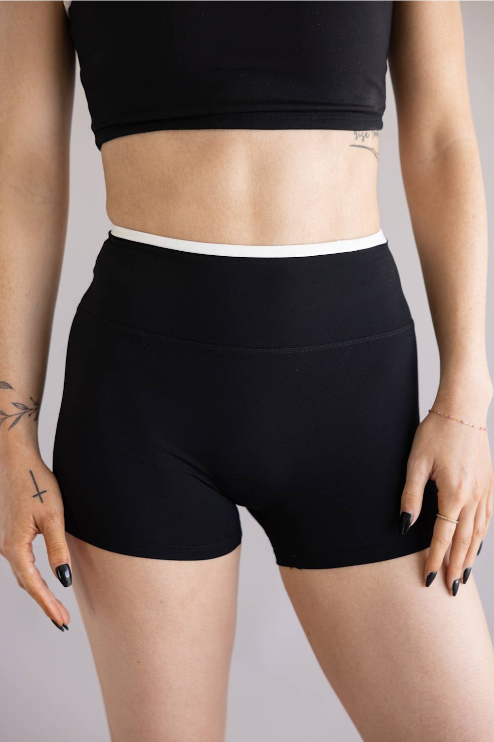 Double Layer Biker Shorts for Women in Black/White