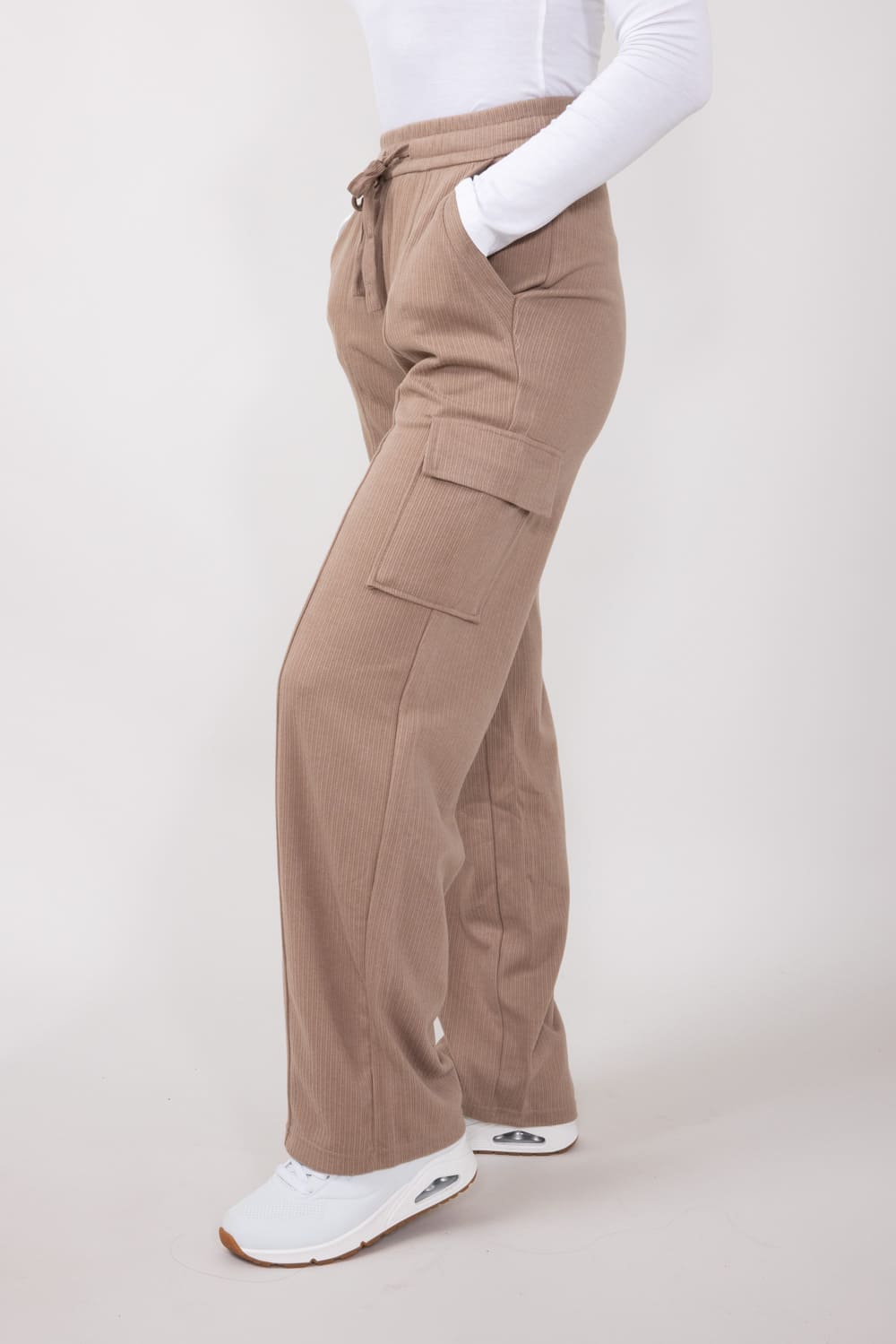 Drawstring Cargo Sweatpants for Women in Taupe