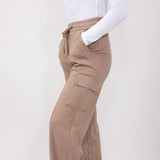 Drawstring Cargo Sweatpants for Women in Taupe
