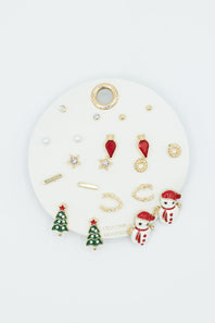 Ten Pair Christmas Studs Earrings Set for Women in Gold