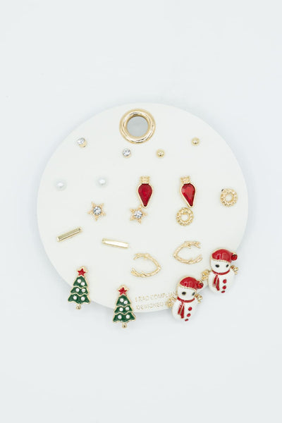 002-EARRING-HOLIDAY-SET-LIGHTS-TREE-SNOWMAN-GOLD-ED10293WG