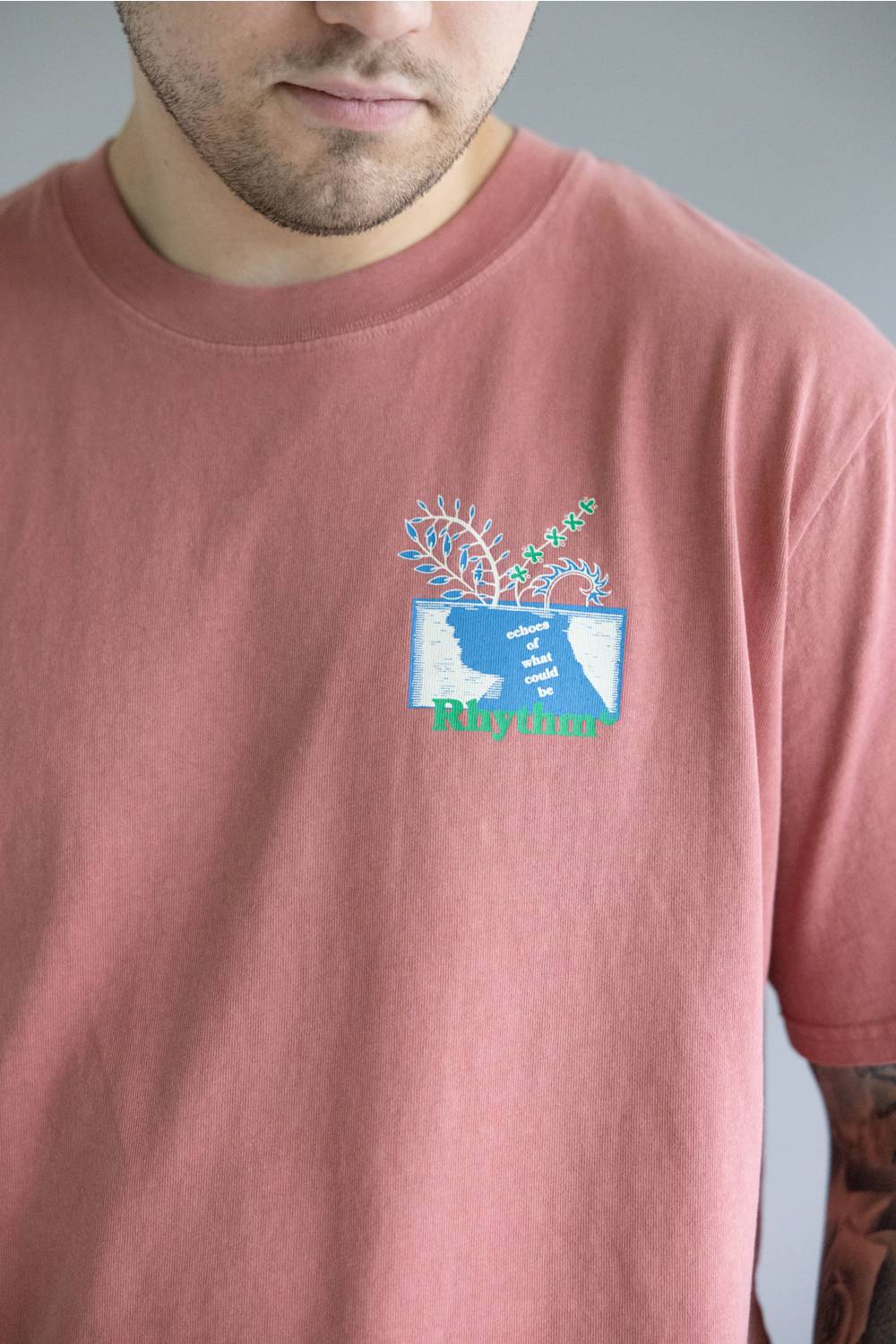 Rhythm Echoes Vintage T-Shirt for Men in Dusty Rose