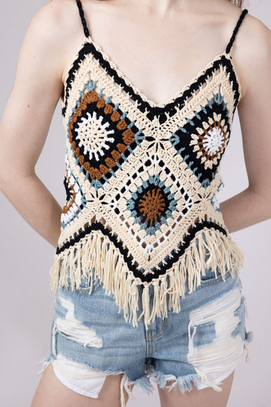 Elan Crochet Fringe Tank Top for Women in Natural