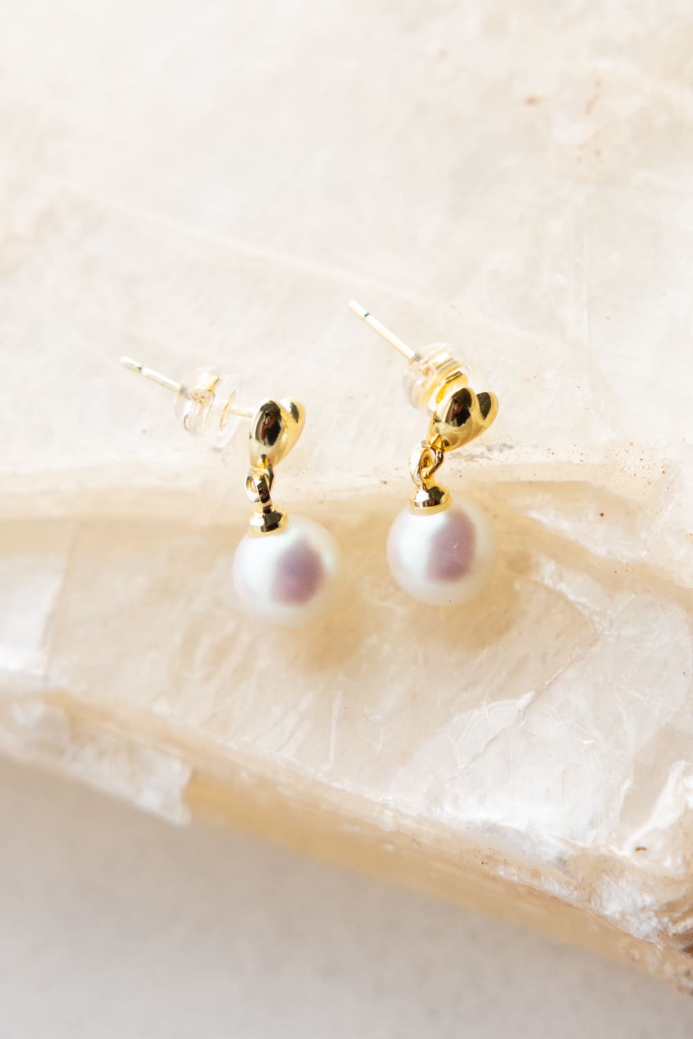 Heart Drop Pearl Earrings for Women in Gold