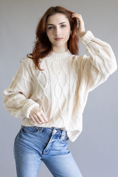 Elan Cable Knit Sweater for Women in Off White