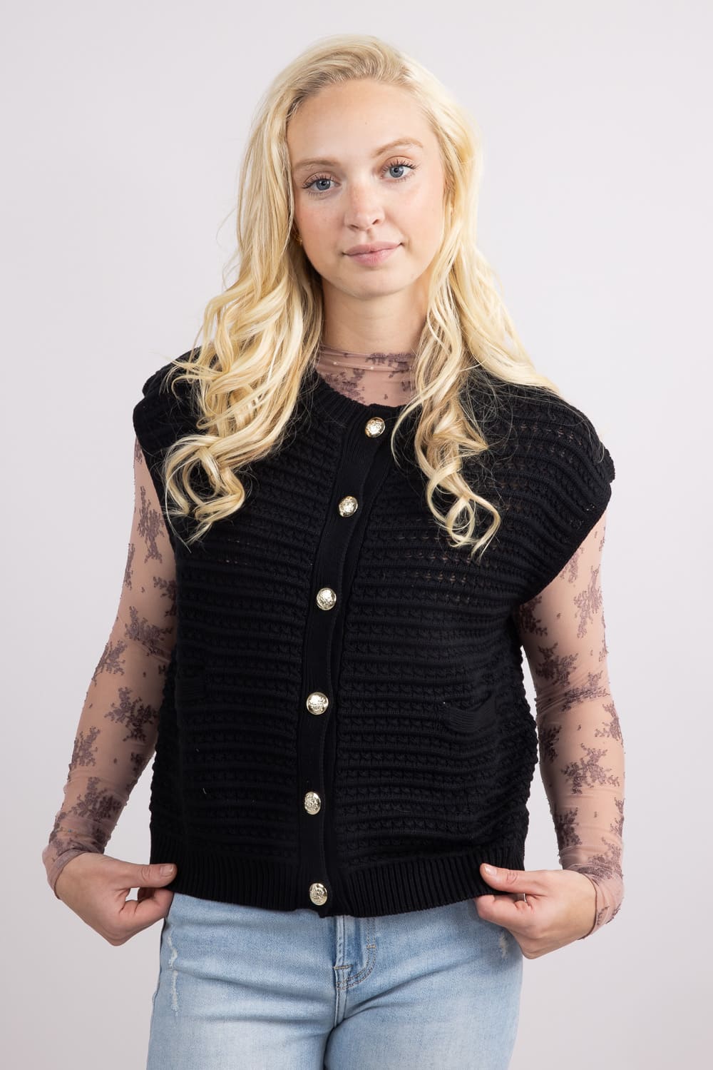 Elan Cap Sleeve Cardigan for Women in Black | SW11473-BLK