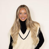Elan Contrast Trim V-Neck Sweater Vest for Women in Cream
