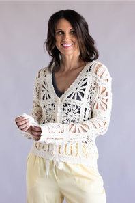 Elan Crochet Cardigan for Women in Off White