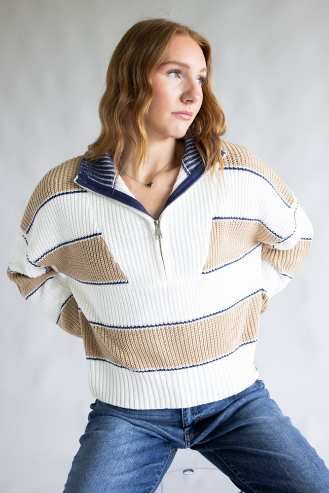 Elan Half Zip Sweater for Women in Ivory | SWS11476-CAM – Glik's