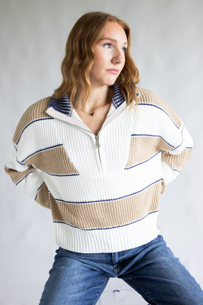 Elan Half Zip Sweater for Women in Ivory | SWS11476-CAM