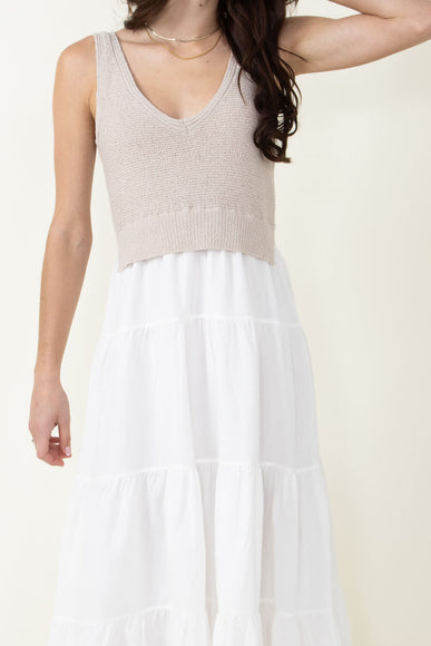 Elan Knit Mix Maxi Dress for Women in Natural/White