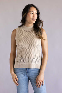 Elan Open Knit Sweater Tank for Women in Sand