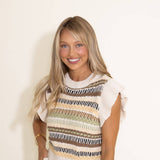 Elan Textured Short Sleeve Sweater for Women in Mint Multi