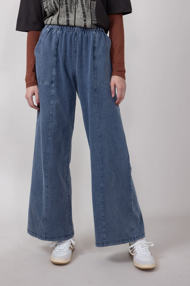 Elastic Waistline Straight Leg Pants for Women in Denim Blue