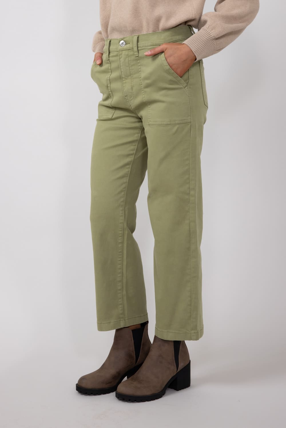 Eunina Dawn Super High Rise Wide Leg Cropped Pants for Women in Green Olive
