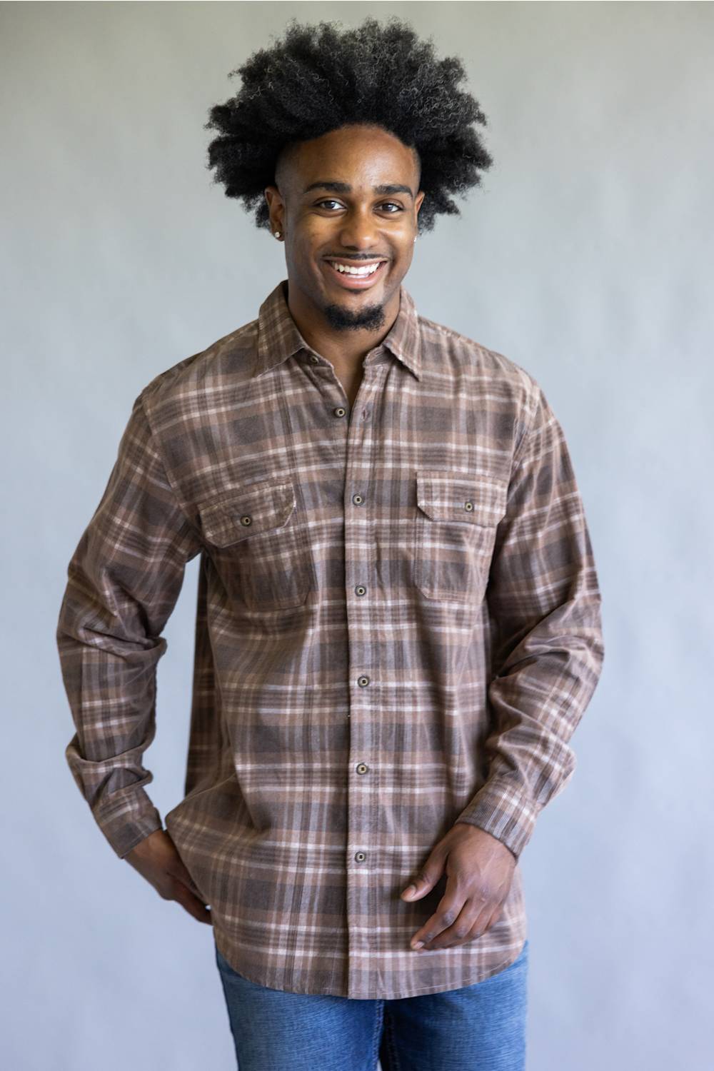 1897 Legends Corduroy Reverse Plaid Flannel Shirt for Men in Brown Tan | F13005-BRNTAN