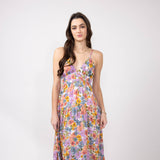 Open Back Floral Maxi Dress for Women in Ivory