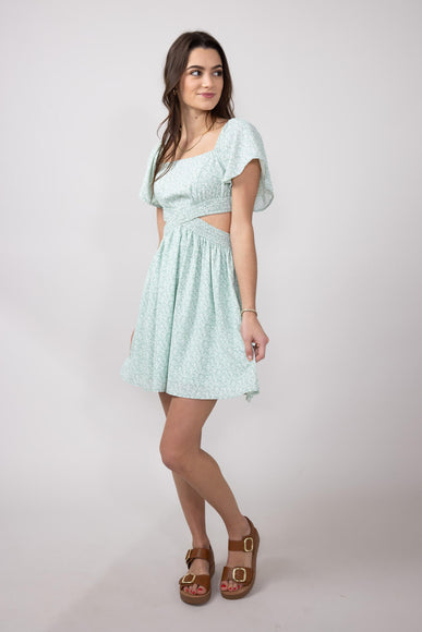 Cutout Short Sleeve Dress for Women in Sage Floral