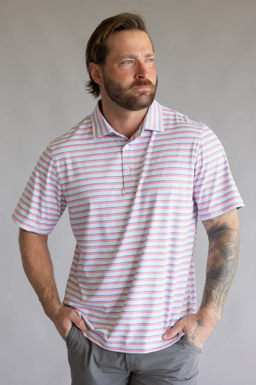 1897 Legends Striped Polo for Men in Blue Coral