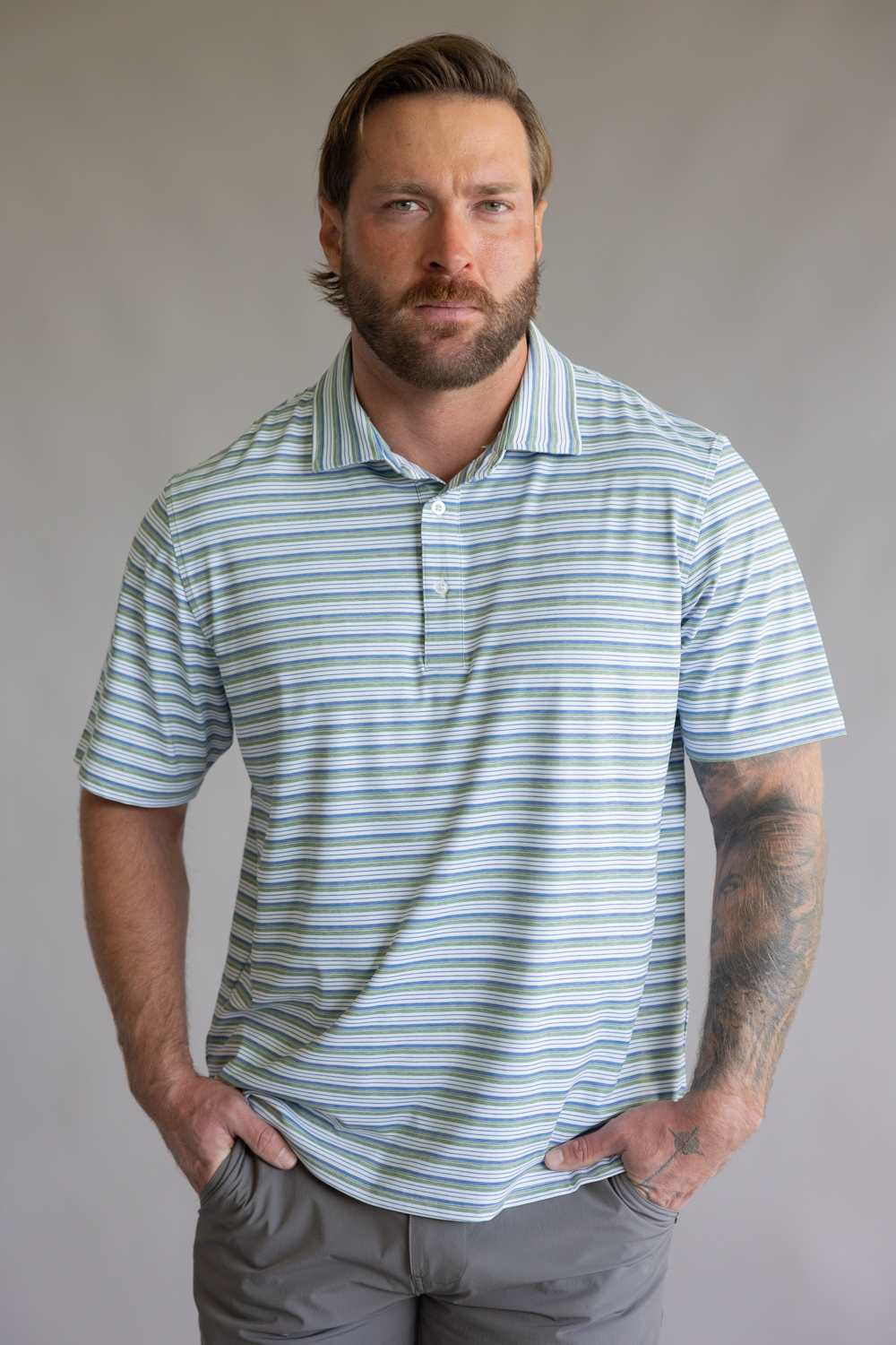 1897 Legends Striped Polo for Men in Green Blue
