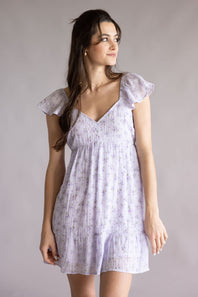 Floral Flutter Sleeve Dress for Women in Lilac