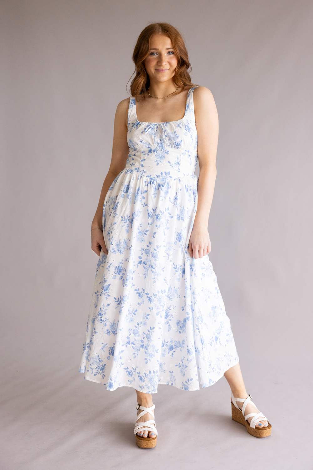 Bow & Floral Maxi Dress for Women in White
