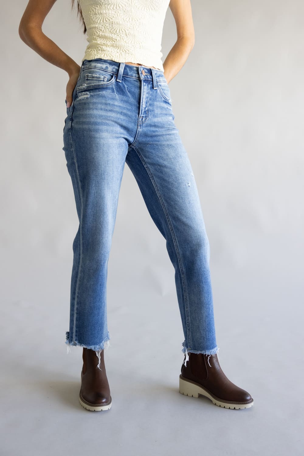 Flying Monkey High Rise Crop Straight Jeans for Women 