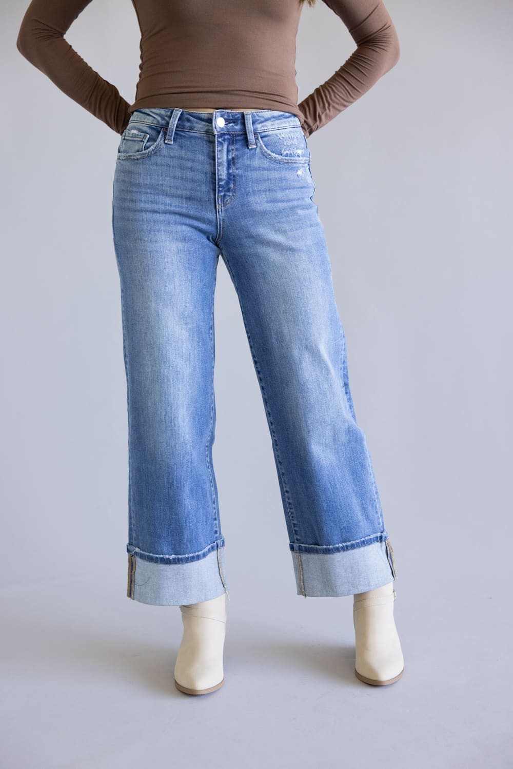 Flying Monkey High-Rise Cuffed Hem Wide Leg Jeans for Women