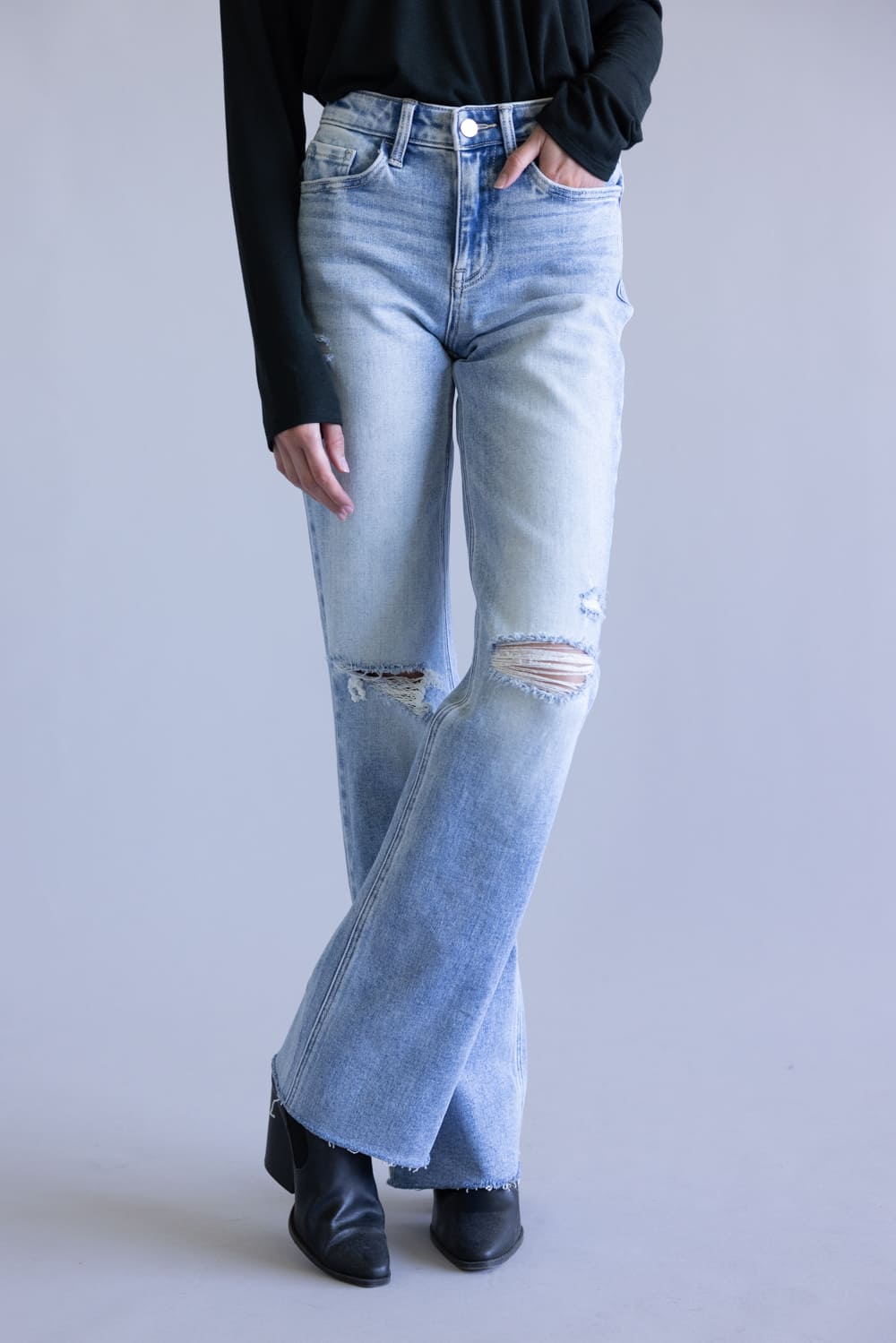 Flying Monkey High-Rise Frayed Wide Leg Jeans for Women