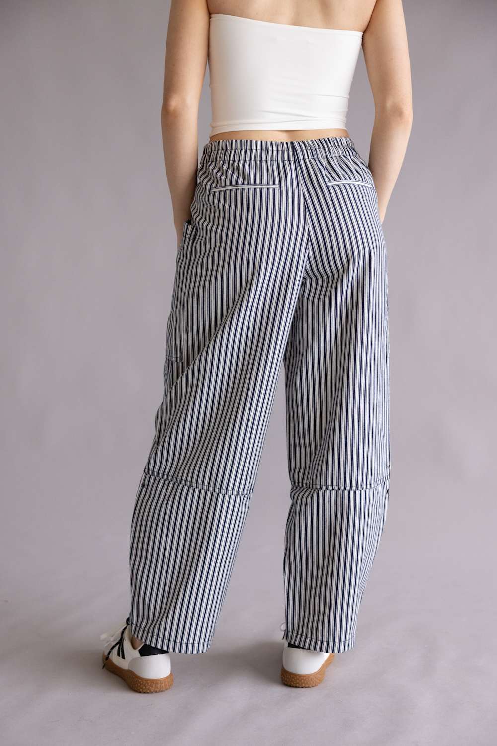 Stripe Barrel Pants for Women in Navy
