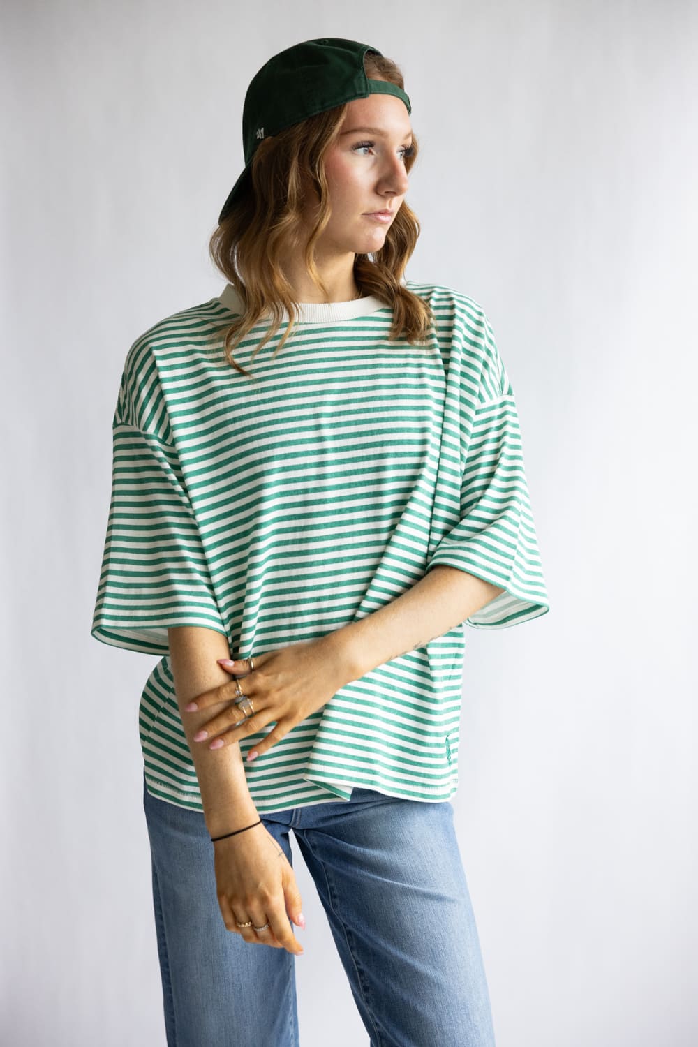 FP Movement Tackle Stripe Tee for Women in Court Stripe Green