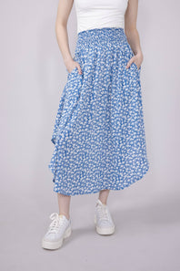 Ditsy Floral Midi Skirt for Women in Blue