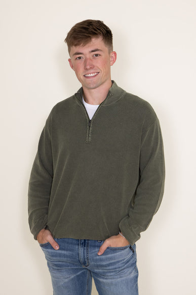 Sand Washed ¼ Zip Sweater for Men in Green
