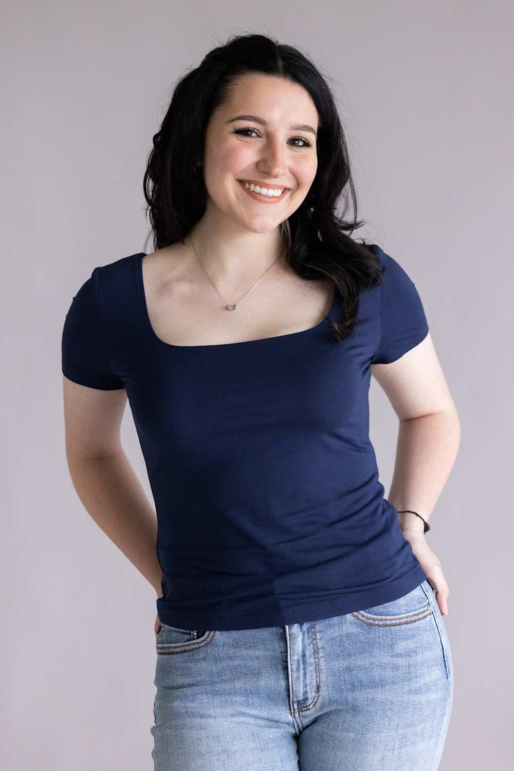 Final Touch Double Layer Knit T-Shirt for Women in Navy