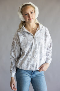 Fleece Half Zip Sweatshirt for Women in Cream Camo