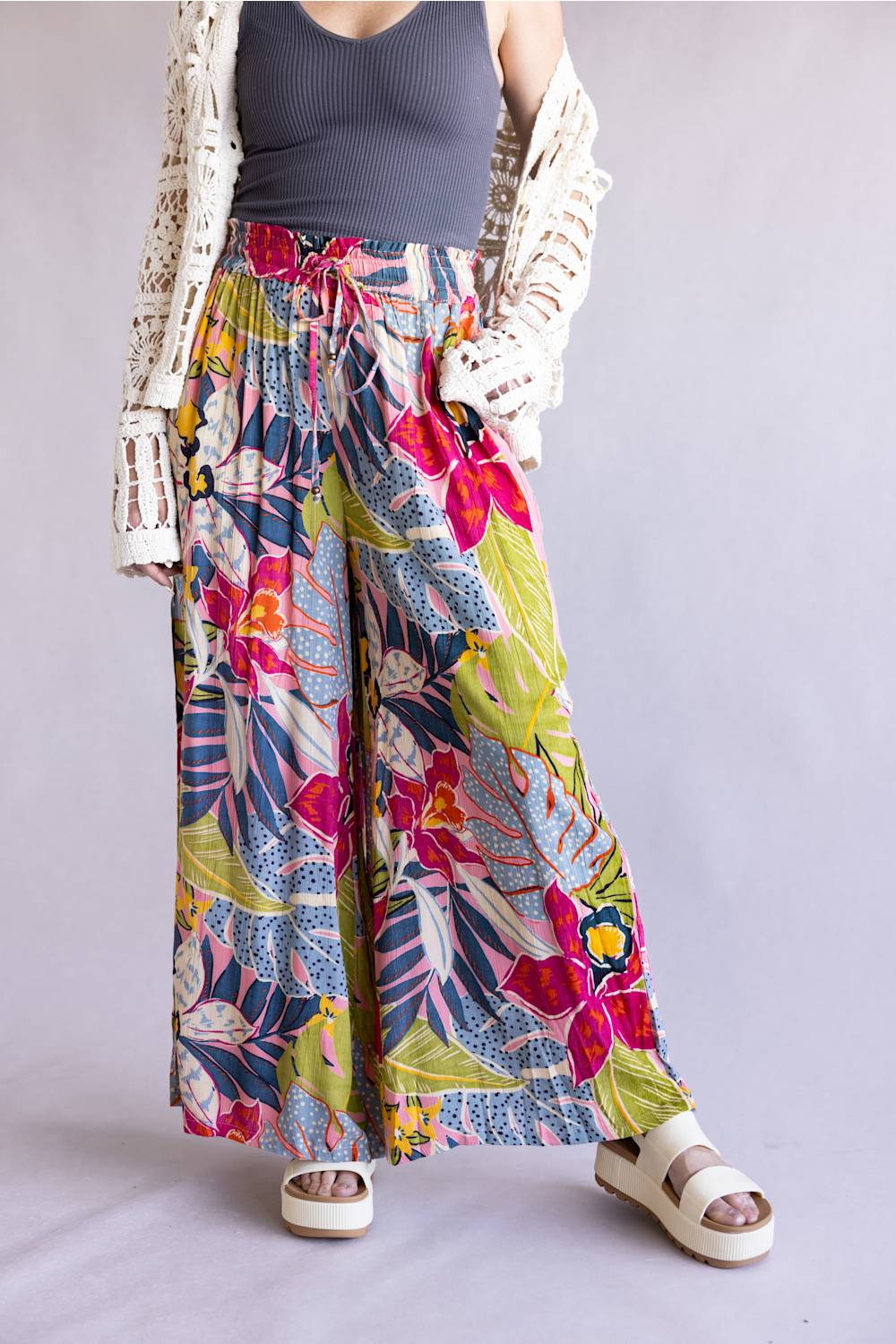 Floral Beach Pants for Women in Pink Multi