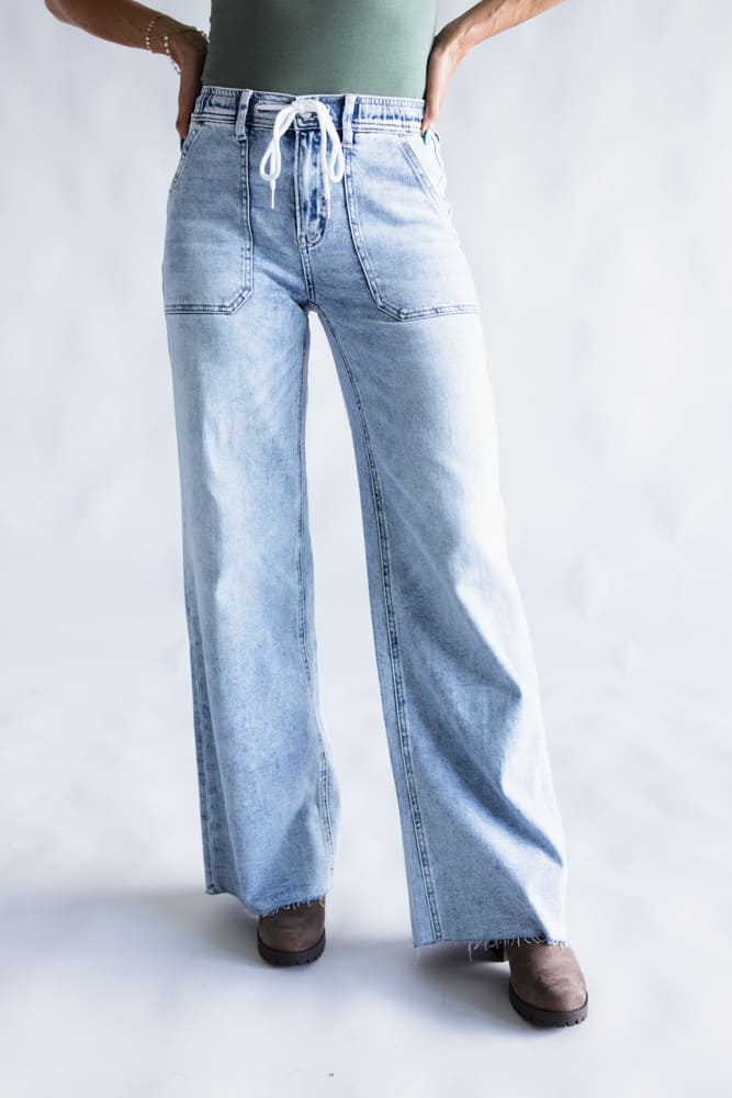 Flying Monkey High-Rise Drawstring Wide Leg Jeans for Women