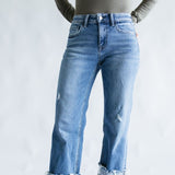 Flying Monkey Mid-Rise Raw Cuffed Hem Slim Wide Leg Jeans for Women