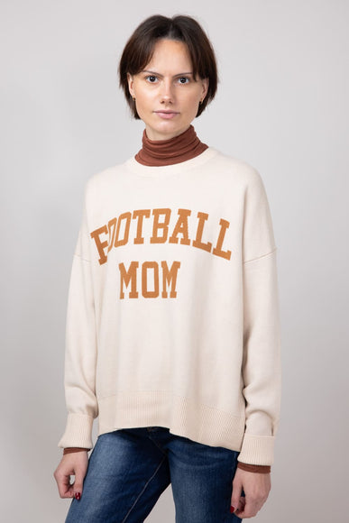 Football Mom Sweater for Women in Cream/Light Brown