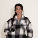 Plaid Shacket for Women in Grey/Tan