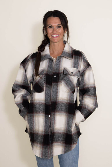 Plaid Shacket for Women in Grey/Tan