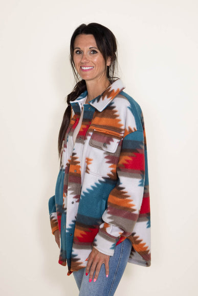 Polar Fleece Shacket for Women in Red Aztec