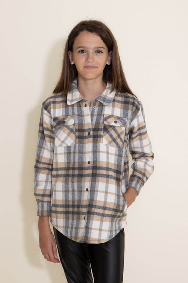 Youth Polar Fleece Shacket for Girls in Taupe