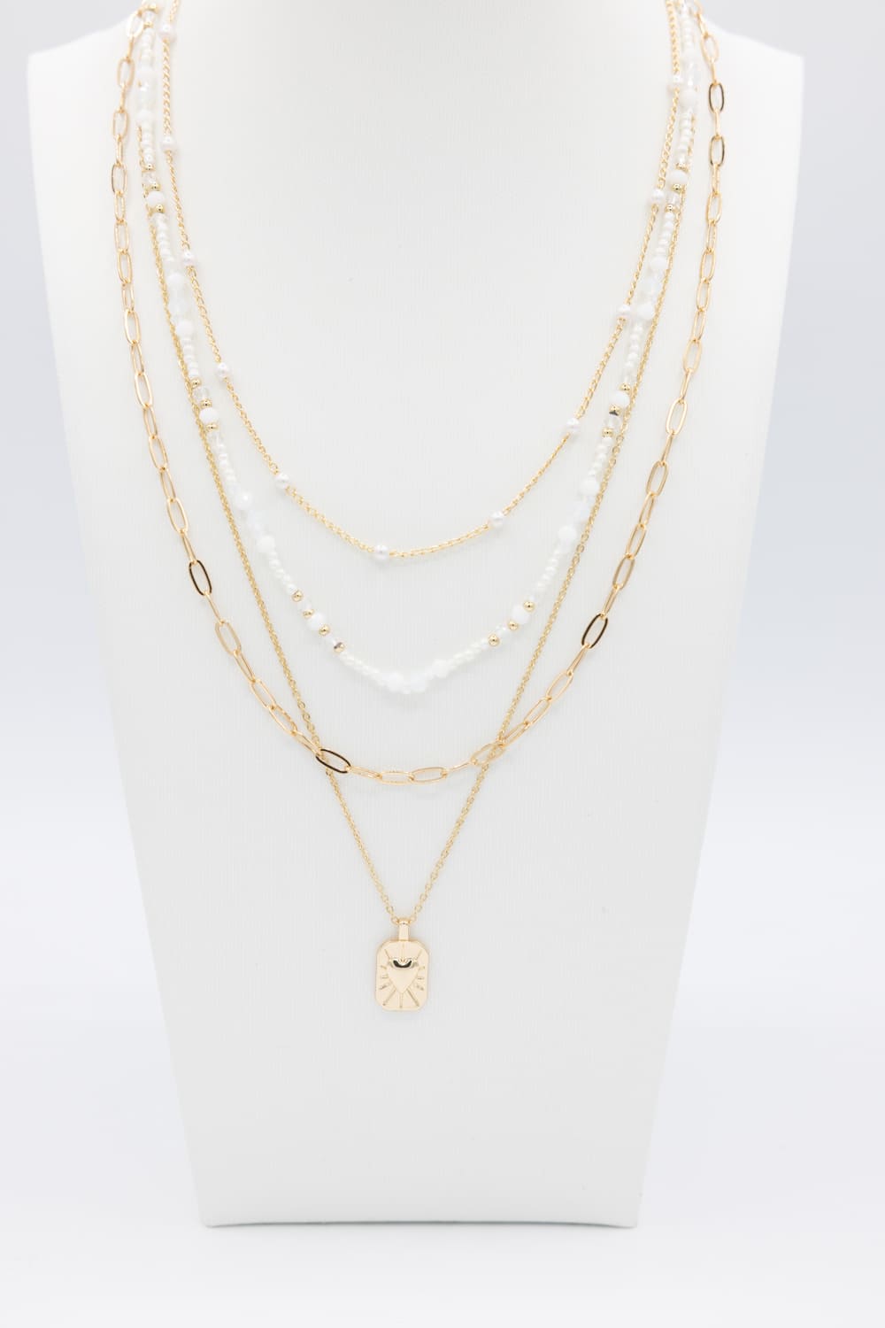 Four Layer Pearl Charm Necklace Set in Gold