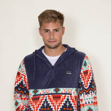 Aztec Color Block Hooded Pullover for Men in Blue