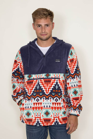 Aztec Color Block Hooded Pullover for Men in Blue