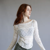 Free People Lace Bell Sleeve Sheer Cotton Blend Top for Women in Clean Ivory