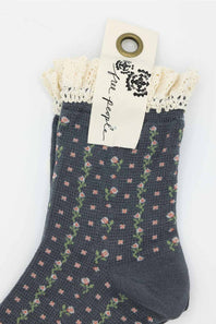 Free People Rosebud Waffle Knit Ankle Socks Charcoal